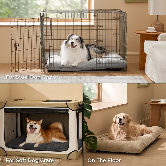 Bedsure Washable XL Dog Bed for Crate for Extra Large Dogs, Comfort Fluffy Plush Pet Pillow Bed Kennel Pad with Non-Slip Bottom, Machine Washable Pet Sleeping Mat, 41"x27", Brown