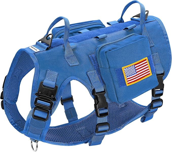 Forestpaw Dog Harness Medium Sized,Tactical Dog Harness with Handle,No Pull Military Style Service Dog Vest with Pockets Adjustable for Medium Large Dogs,Blue,Chest 19.5-41.5"