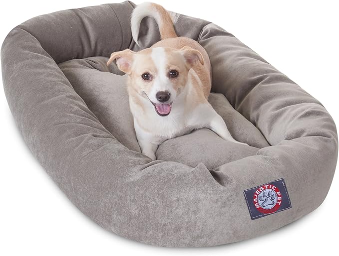 Majestic Pet 32 Inch Micro Velvet Calming Dog Bed Washable – Cozy Soft Round Dog Bed with Spine for Head Support - Fluffy Donut Puppy Mat 32x23x7 (inch) Medium - Vintage