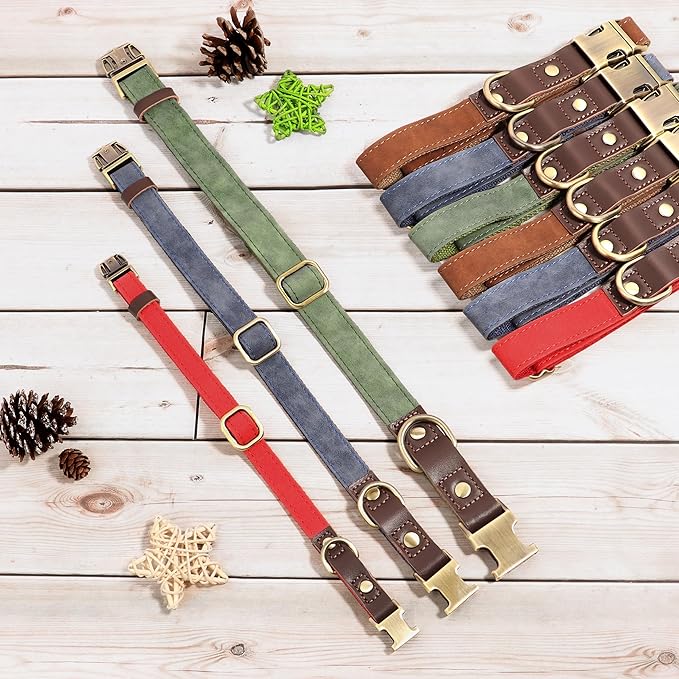 Didog Soft PU Leather Dog Collars for Medium Dogs,Classic Adjustable Dog Collars with Quick Release Metal Buckle,Easy Clean and Comfortable with Nylon Lining,Denim Blue,M Neck 14-19"