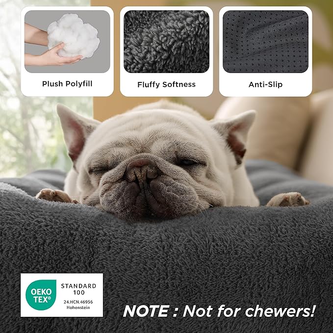 Bedsure Small Dog Bed for Crate Washable, Comfort Fluffy Plush Pillow Bed Crate Pad, Non-Slip and Machine Washable Kennel Pet Sleeping Mat for Puppy/Cat, 24"x17", Dark Gray