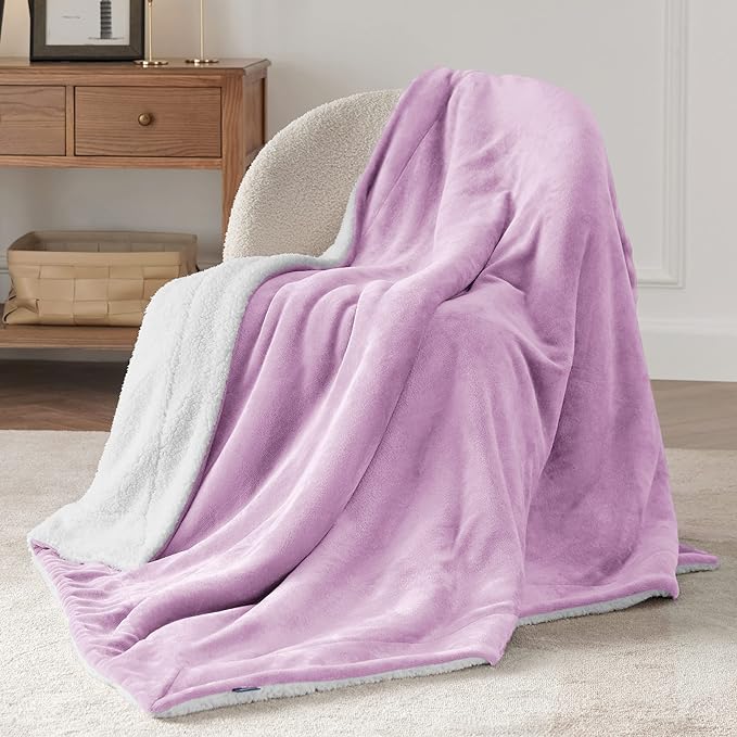 Bedsure GentleSoft Sherpa Fleece Twin Size Blanket for Couch, Non-Heated, Thick and Warm Throw for Girls and Women, Soft Fuzzy Plush Twin Blanket for Winter, Lilac, 60x80 Inches