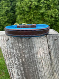 Leaders Leather Dog Collar with Customized Name Plate (Royal Blue/Brown Medium/Large (15"-19"))
