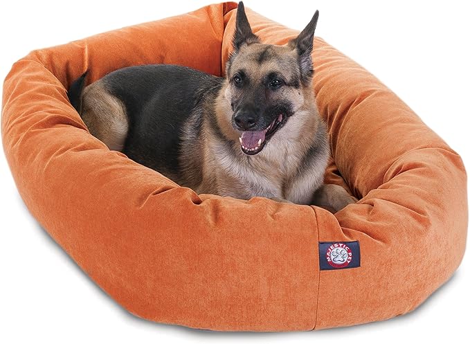 Majestic Pet 52 Inch Micro Velvet Calming Dog Bed Washable – Cozy Soft Round Dog Bed with Spine for Head Support - Fluffy Donut Puppy Mat 52x35x11 (inch) X- Large – Orange