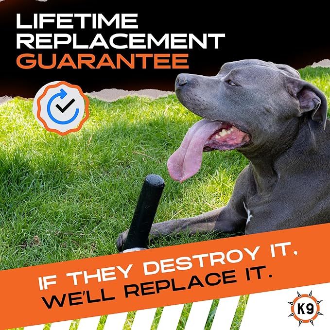 Monster K9 Indestructible Stick Dog Toy - Lifetime Replacement - Durable for Aggressive Chewers - Safe Non-Toxic Natural Rubber - Chew, Tug & Fetch - Tough, Heavy Duty - USA Made - Solid-Core, 9" x 2"