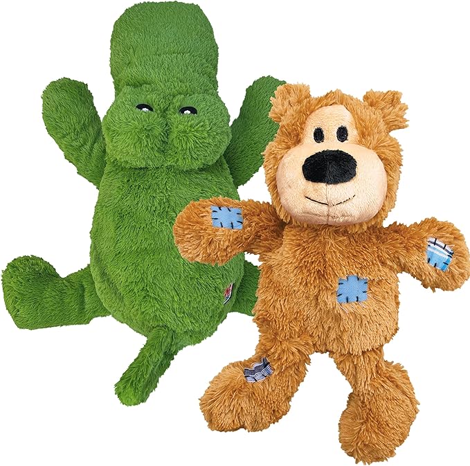 KONG XL 2 Pack - Soft Plush Dog Toy for Large Breeds - Durable, Cuddly & Squeaky - Perfect for Play & Comfort (Alligator/Bear)