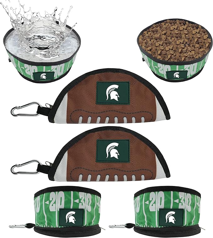 Pets First NCAA Michigan State Spartans Collapsible Dog Travel Bowl Set, 2 Pack Food & Water Bowls for Dogs, Best Portable & Lightweight Leak-Proof Dog Bowls for Travel