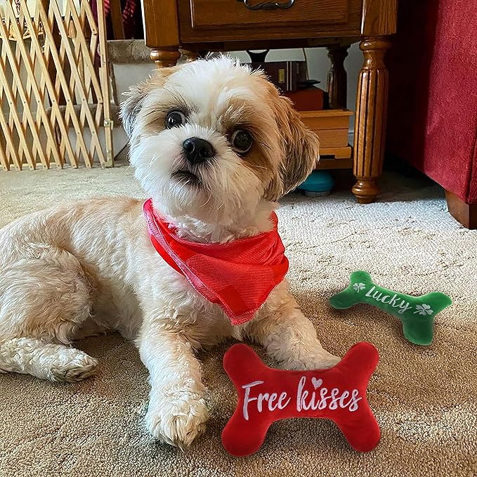 Valentines St Patrick's Day Dog Toy, Plush Pet Squeaky Bone Toys for Puppy