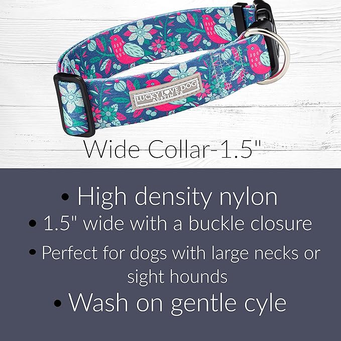 Lucky Love Dog Wide Dog Collar - Adjustable, Durable, Soft Webbing, & Comfortable 1.5 inch Wide Collar for Dogs Male and Female with Strong Buckle - Carriebelle, Large