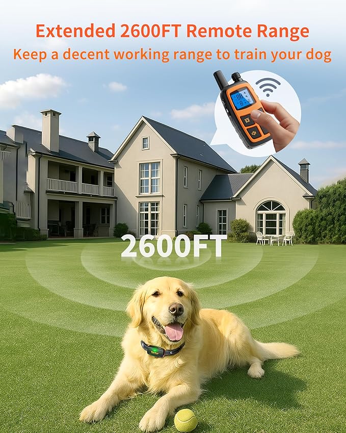 BarKar Dog Shock Collar with 4 Training Modes, IPX7 Waterproof Dog Training Collar with IPX4 Remote, 2600FT Electric Collar with Beep, Shock, Vibration & Shock Boost for All Breeds