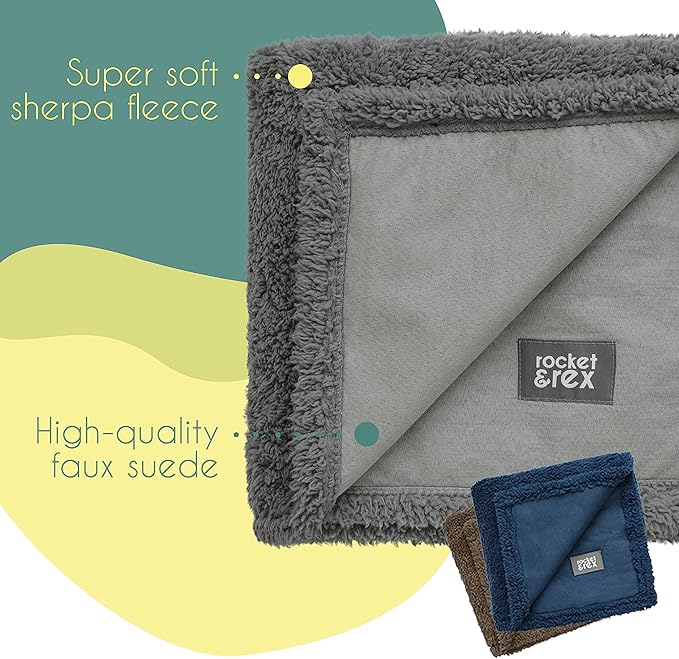 rocket & rex Medium Waterproof Dog Blanket, Grey, Washable Waterproof Pet Blanket Protects Beds, Couches & Other Furniture, Premium Fleece Fabric with Reversible Faux Suede, 30" x 40" (Pack of 1)