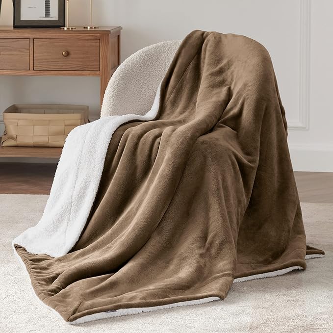 Bedsure GentleSoft Sherpa Fleece Throw Blanket for Couch, Non-Heated, Thick and Warm Throw for Women and Men, Soft Fuzzy Plush Kids Blanket for Winter, Camel, 50x60 Inches