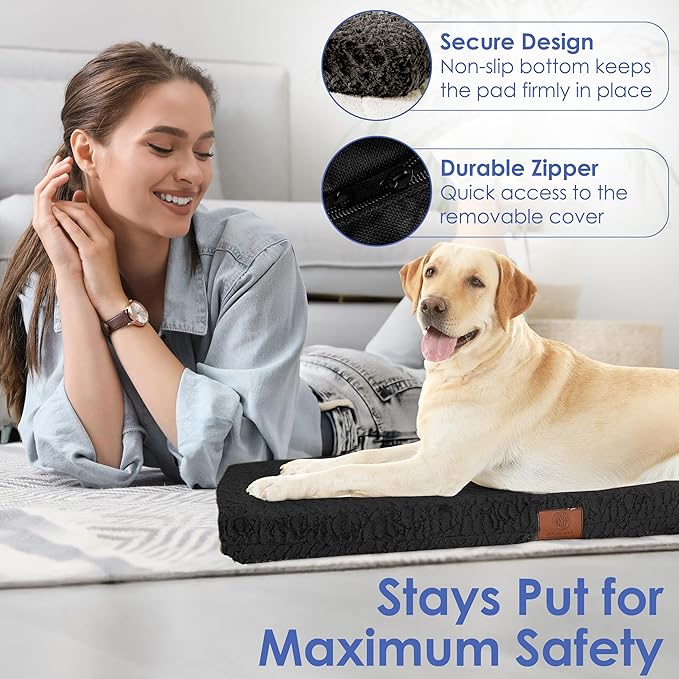 American Kennel Club Orthopedic Memory Foam Dog Crate Mat, Egg Crate Foam Cushion, Washable Cover, Non-Slip Base, Eases Joint Pain, Breathable, Durable, 42x27, Black