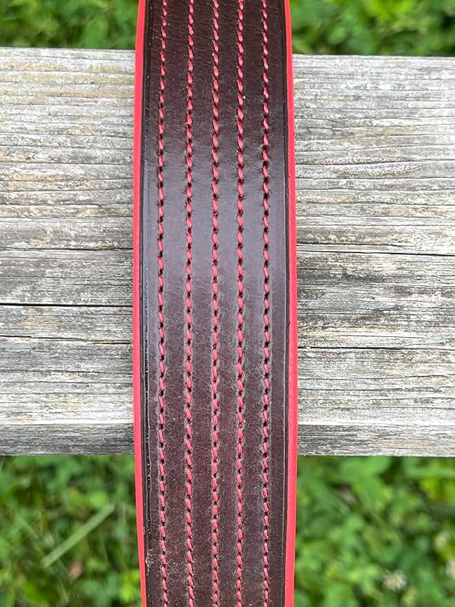 Leaders Leather Dog Collar with Customized Name Plate (Red/Brown Extra Large (21"-26"))