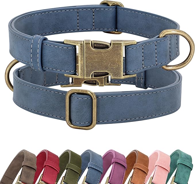 Didog Soft PU Leather Dog Collar, Stylish Quick Released Dog Collar for Large Dogs, Easy Clean Adjustable Pet Collar for Daily Walking, Blue, L Fit 15-23" Neck