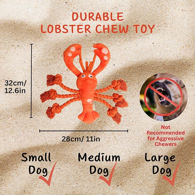 Large Squeaky Dog Toys, Rope Tug of War Dog Toys for Puppy, Small, Medium, Large Dogs, Interactive Stuffed Lobster Plush Toys
