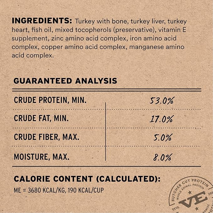 Vital Essentials Freeze Dried Dog Food, Raw Turkey Crunchy Mini Nibs | Complete Meal or Mixer | High Protein, Low Carb, Grain Free, Dry Dog Food | 25 oz