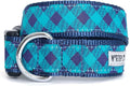 THE WORTHY DOG Collar for Medium Dogs, Adjusts 12-18 inches, Durable Nylon Webbing, Quick Release Buckle, Bias Buffalo Plaid Pattern, Navy/Green, Medium