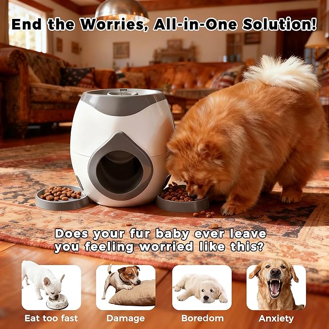 ABULL Interactive Dog Puzzle Toy - Drop The Ball to Get Treats, 2-in-1 Treat Dispenser & Slow Feeder for Healthy Eating, Keep Them Busy and Stop Boredom, Fun and Durable for All Breeds (Gray)
