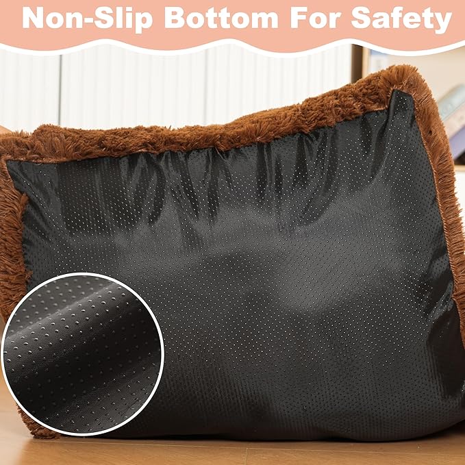Bedfolks Plush Waterproof Dog Crate Bed, Pad with Removable Cover, Faux Fur, Washable Kennel Bed 29"x21", Solid Brown