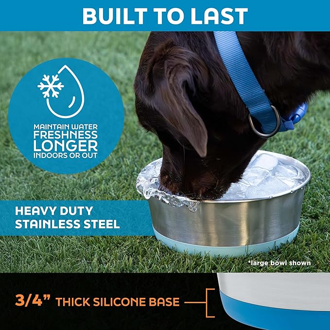 Master Pet Supply Stainless Steel Dog Bowls Set of 2 with Extra Thick Silicone Base - 8 Cup (64 oz) Navy Blue, Non-Slip, Dishwasher Safe Metal Bowls, Pet Dog Food Bowl for Dogs, Cats, Anti Rust