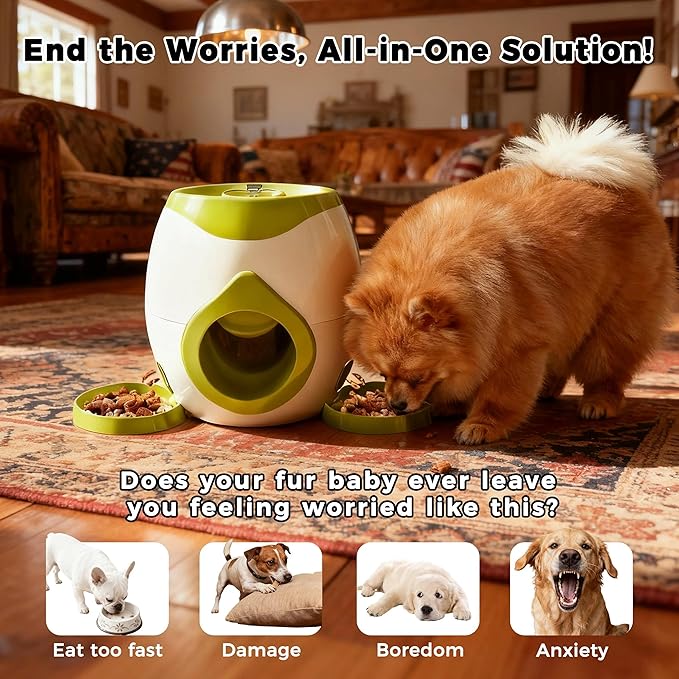 ABULL Interactive Dog Puzzle Toy - Drop The Ball to Get Treats, 2-in-1 Treat Dispenser & Slow Feeder for Healthy Eating, Keep Them Busy and Stop Boredom, Fun and Durable for All Breed (Green)