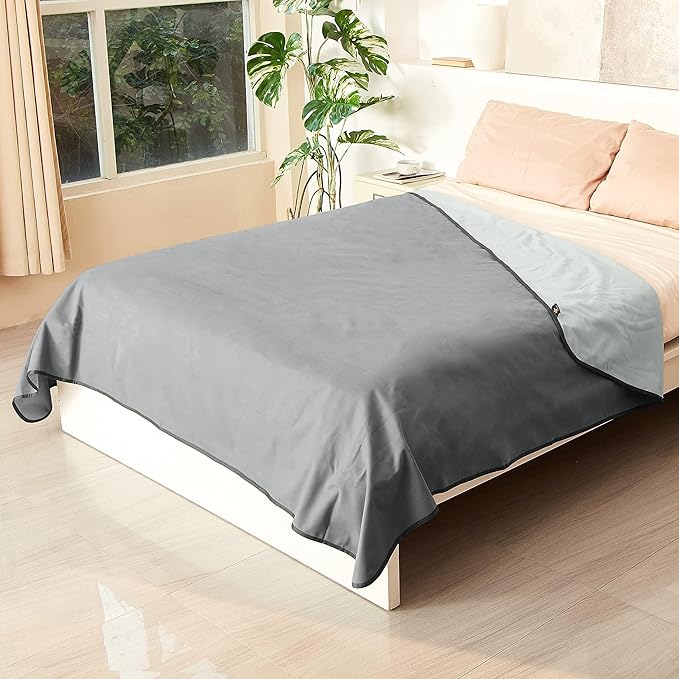Catalonia Waterproof Blanket for Bed, Reversible Fleece Couch Sofa Furniture Protector, Leak Proof Dog Blankets, Grey