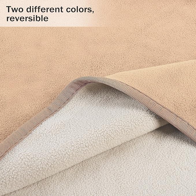 Catalonia Waterproof Fleece Blanket for Couch, Reversible Baby Pet Doggy Pee Proof, Bed Sofa Cover Furniture Boat Mattress Protector, Large (Camel+Taupe, 60x80 inch)