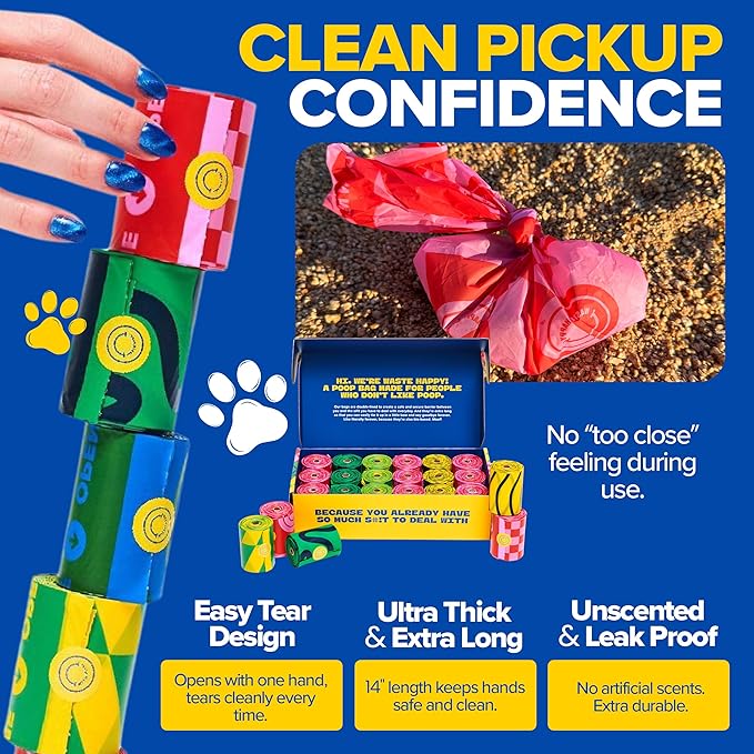 Dog Poop Bags Rolls 270 Count (18 Rolls) - 14" Long, Ultra-Thick, up to 300% Stronger Unscented Poop Dags for Dogs - Leak Proof Pet Waste Bags with 30% Plant-Derived Materials
