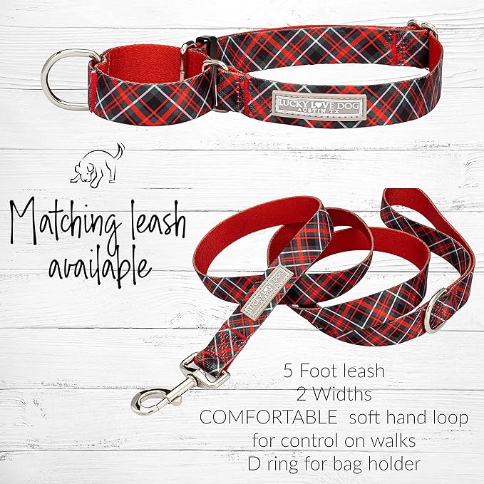 Lucky Love Dog Martingale Dog Collar - Adjustable, No-Slip, Durable, & Soft Webbing Collar for Male and Female Dogs Ideal for Training & Walking - Heywood, Large