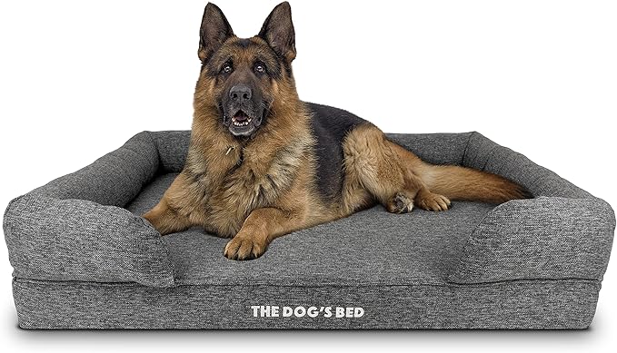 The Dog’s Bed Orthopedic Memory Foam Dog Bed with Bolsters, Largeinen Fabric, Grey Linen, XL