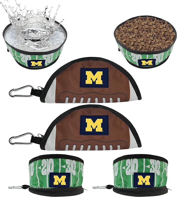 Pets First NCAA Michigan Wolverines Collapsible Dog Travel Bowl Set, 2 Pack Food & Water Bowls for Dogs, Best Portable & Lightweight Leak-Proof Dog Bowls for Travel