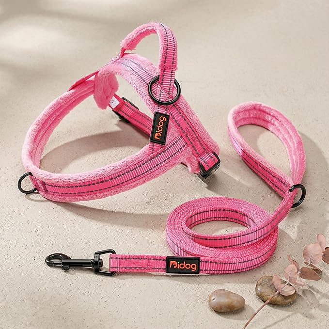 Didog Soft Flannel Padded Dog Vest Harness, No Pull/Quick Fit Reflective Dog Strap Harness, Easy for Training Walking (XS:Chest 15-18", Pink)