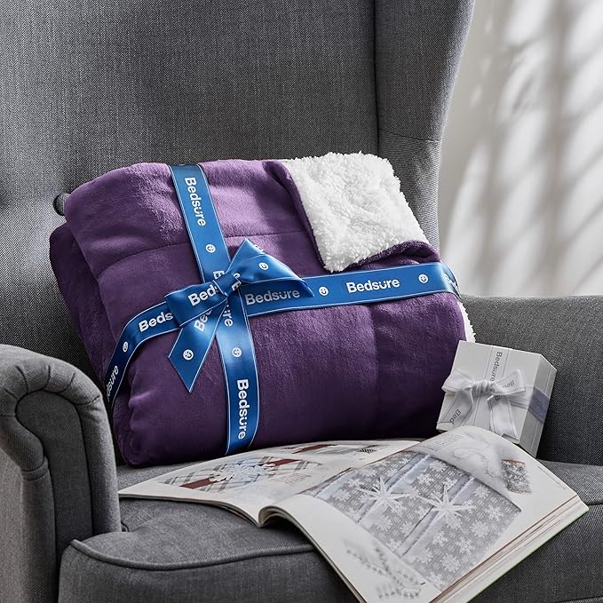 Bedsure GentleSoft Sherpa Fleece Twin Size Blanket for Couch, Non-Heated, Thick and Warm Throw Gifts for Women and Girls, Soft Fuzzy Plush Twin Blanket for Winter, Purple, 60x80 Inches