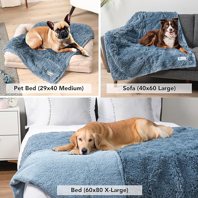 PetAmi Waterproof Dog Blanket for Small Medium Dogs, Calming Fleece Cat Blanket, Couch Protector Washable Sherpa Faux Fur Pet Throw for Puppy, Soft Reversible 29x40 Light Blue