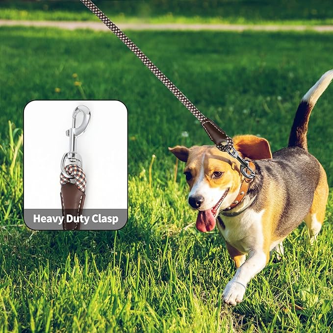 Mile High Life Genuine Leather Wrapped Handle Dog Leash, w Heavy Duty Clasp Rope Leash for Small Medium Large Dogs (Brown, 5FT)