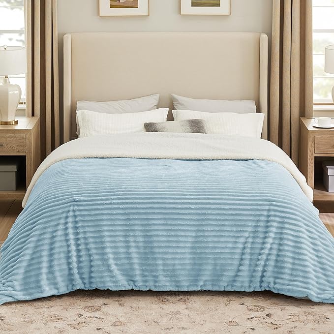 Bedsure Sherpa Blanket Queen Size for Bed - Super Soft, Cozy Fleece Thick Warm Blanket for Winter, GentleSoft Home Room Decor, Sky Blue, 90x90 Inches