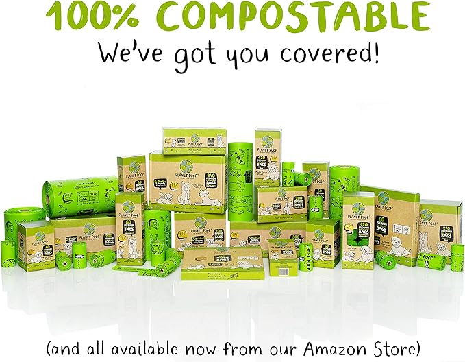 Planet Poop Compostable Dog Poop Bags for Small Pets, Large Single Roll 200 Mini Size Grab & Go, Biodegradable Un-Scented Dog Waste Bags with Handles, Leakproof Doggy Cat Bag, Plant Based Pet Supplies