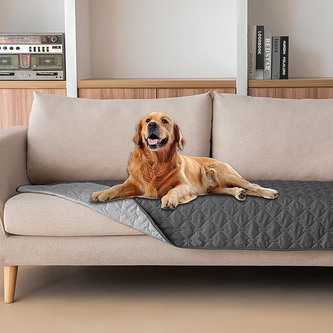 gogobunny 3X Stronger Waterproof Pet Blanket, Scratch Proof Furniture Protector for Dogs Cats, Reversible Cover 30x70 Inch, Dark Grey/Light Grey