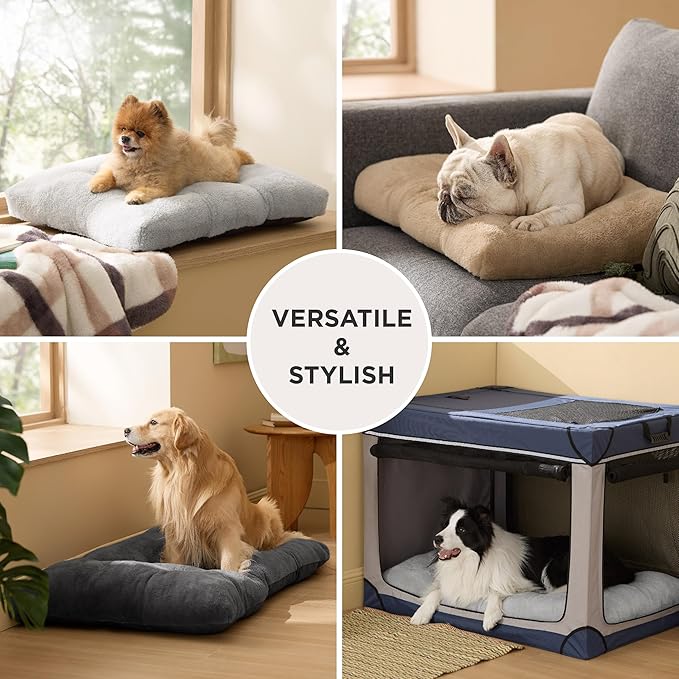 Bedsure Small Dog Bed for Crate Washable, Comfort Fluffy Plush Pillow Bed Crate Pad, Non-Slip and Machine Washable Kennel Pet Sleeping Mat for Puppy/Cat, 24"x17", Dark Gray