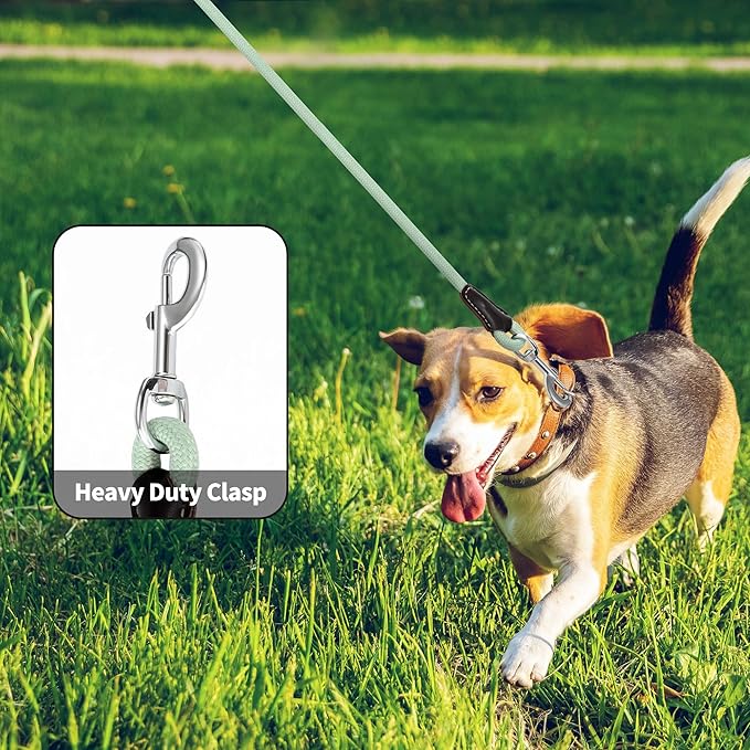 Mile High Life Genuine Leather Wrapped Handle Dog Leash, w Heavy Duty Clasp Rope Leash for Small Medium Large Dogs (Green, 4FT)