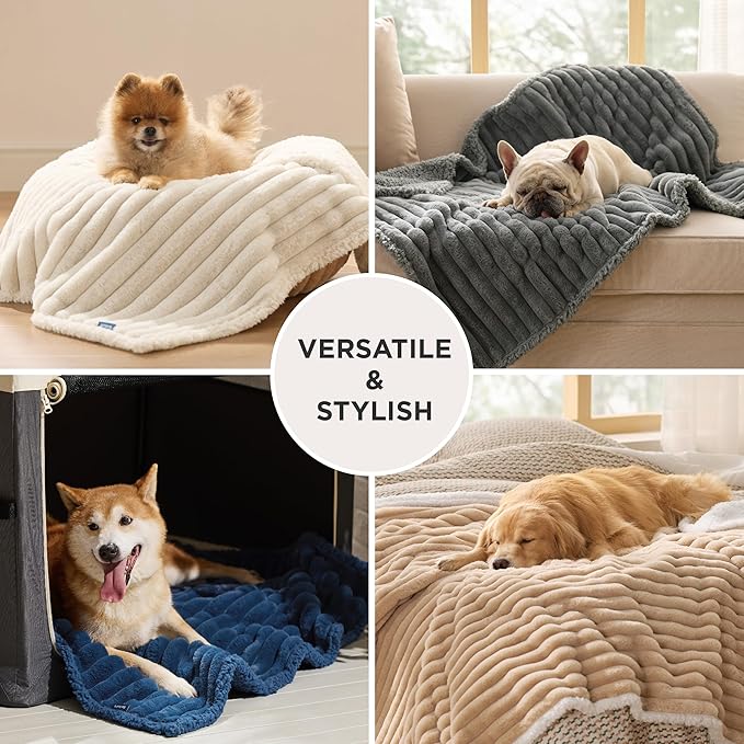 Bedsure ComfyFleece Waterproof Dog Blankets for Small Dogs - Soft Puppy Cat Blanket Corduroy Fleece Washable, Cozy Calming Reversible Furniture Protection for Pet Kitten Doggy,25"x35", Tuscan Beige