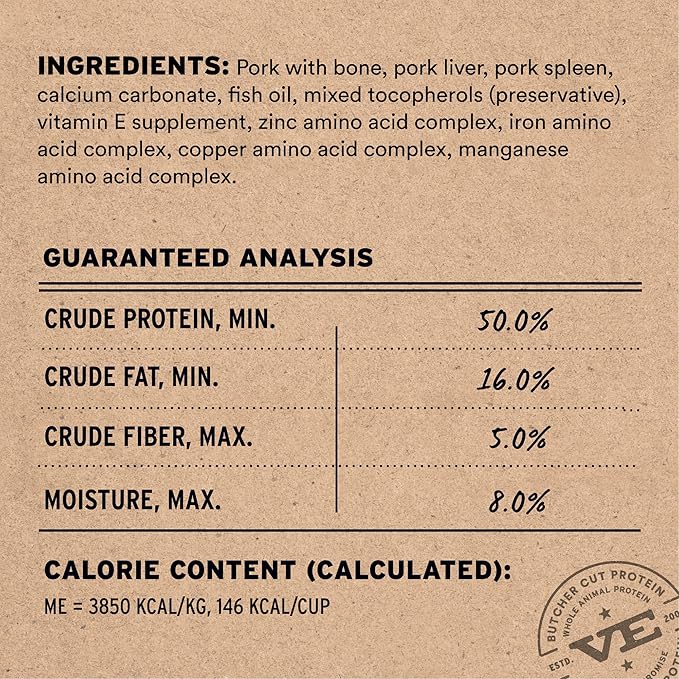 Vital Essentials Freeze Dried Dog Food, Raw Pork Soft Nibs | Complete Meal or Mixer | 99% Pork, Organs & Bone | High Protein, Low Carb, Grain Free, Dry Dog Food | 14 oz
