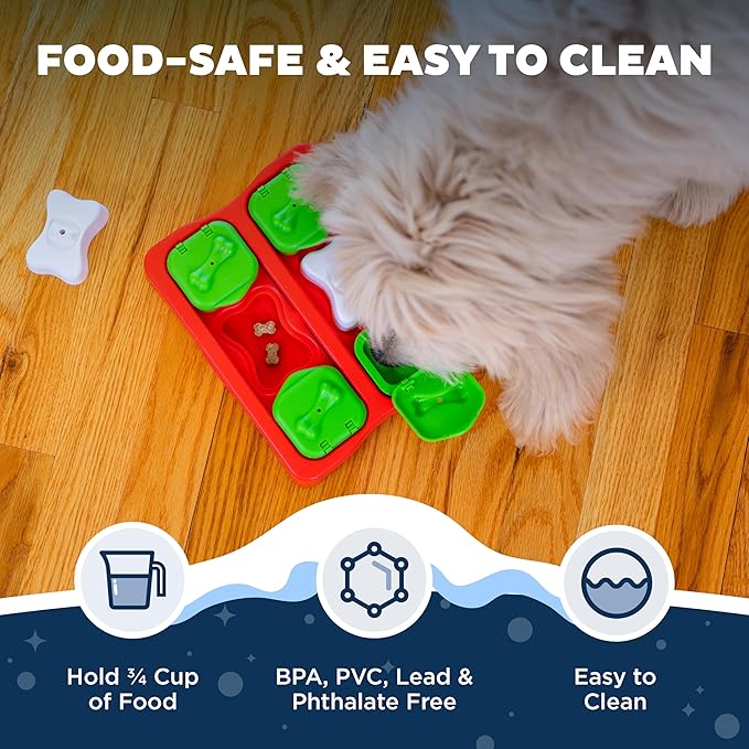 Outward Hound by Nina Ottosson Holiday Dog Brick Treat Puzzle Dog Toy, Level 2 Intermediate, Red, Small