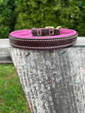 Leaders Leather Dog Collar with Customized Name Plate (Pink/Brown Medium/Large (15"-19"))