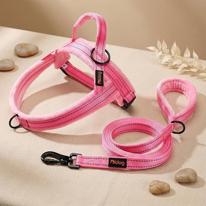 Didog Soft Flannel Padded Dog Vest Harness, No Pull/Quick Fit Reflective Dog Strap Harness, Easy for Training Walking (M:Chest 21-26", Pink)