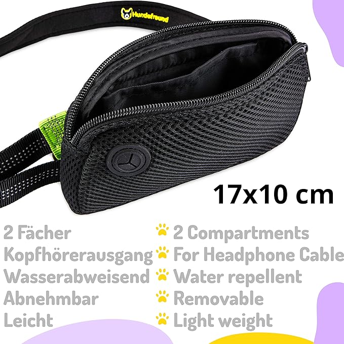 Hundefreund Hands-Free Leash for Small Dogs Under 30 lbs – Lightweight Waist Leash with Reflective Bungee, Pouch & Dual Handles – Ideal for Running, Walking & Hiking