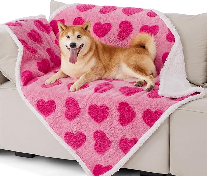 LE SURE Waterproof Puppy Blanket for Large Dogs - Washable Double Sided Dog Blankets Valentine's Day Gift with Warm Soft Sherpa Fleece, Pet Cat Blanket for Couch Protection, Lover Hearts