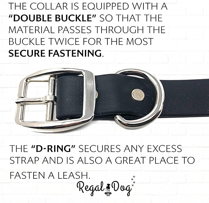 Regal Dog Products Medium Black Waterproof Dog Collars with Custom Engraved Name Plate | Vinyl Coated, Anti, Easy to Clean Personalized Biothane Dog Collar - Other Sizes for Small & Large Dogs