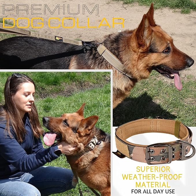 ADITYNA Heavy Duty Camo Dog Collar for Large Dogs - Collar with Handle for Training, and Walking - Wide, Thick, Tactical, Soft Neoprene Padded